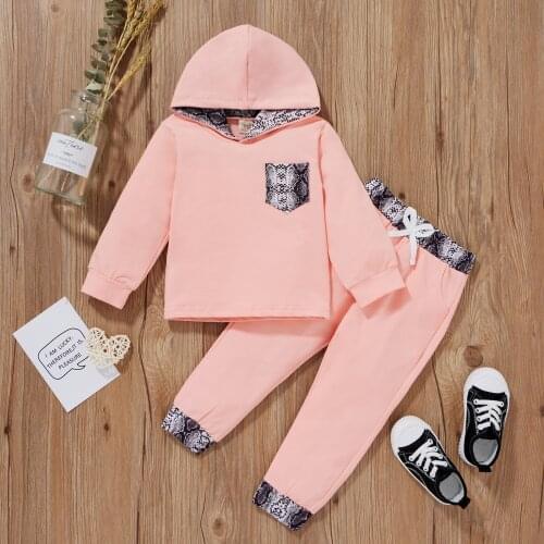 Spring Fall Toddler Girls 2Pcs Outfits Long Sleeve Patchwork Pocket Hoodie and Elastic Waist Pants Set Pink Black