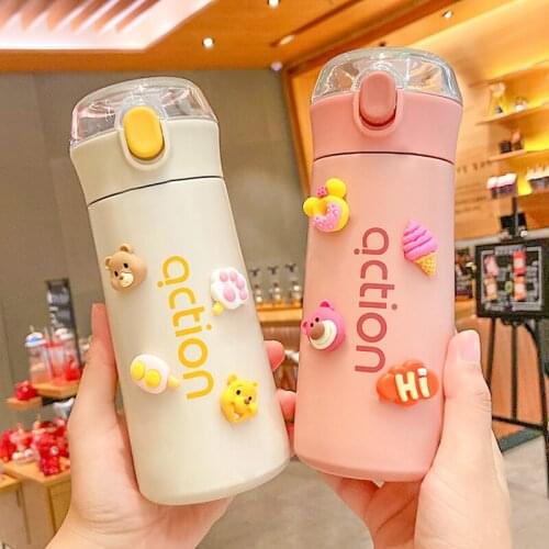 Creative Cute Thermos Bottle Children Stainless Steel Water Bottle With Straw Portable Girl School Insulated Bottle Thermo Cup