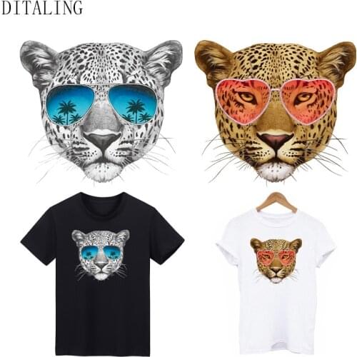 Glasses Leopard Patch Iron-On Transfers For Clothing DIY Washable Man T-Shirt Sticker Animals Ironing Patch Appliqued On Clothes