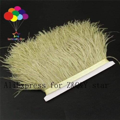 Z&Q&Y natural quality ostrich hair dyed deep khaki made cloth edge performance clothing accessories DIY craft feather