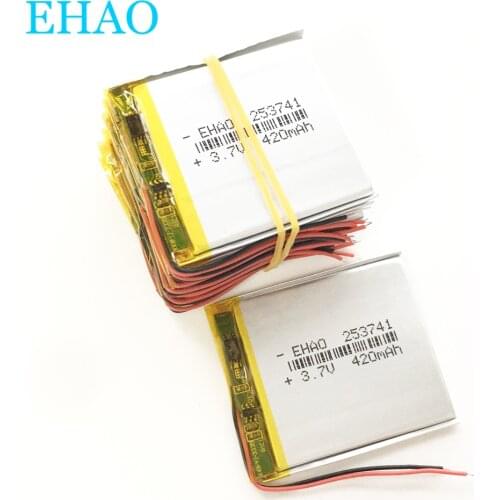 Wholesale 10 pcs EHAO 253741 3.7V 420mAh ultra thin LiPo Lithium Polymer Rechargeable Battery For Mp3 GPS smart watch speaker