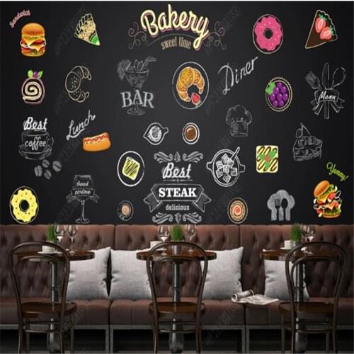 Simple Fast Food Dessert Shop Wallpapers Industrial Decor Blackboard Color Graffiti Mural Background Wall Paper Papel De Parede