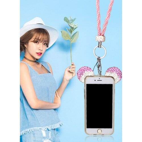 Lanyards Phone Straps Rhinestone Bling Lanyard Crystal Neck Key Ring Cell Phone Badge Id Holder Suit For Fashion Women