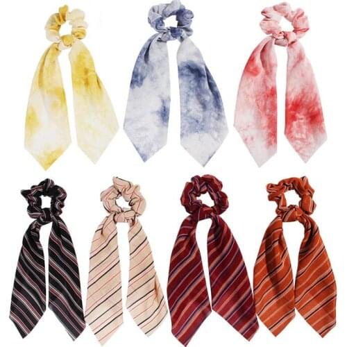 Hair Scrunchies Bands Streamer Accessories Summer Ponytail Elastic Hair Rope Women Scrunchie Flower Print Ribbon 50pcs F413