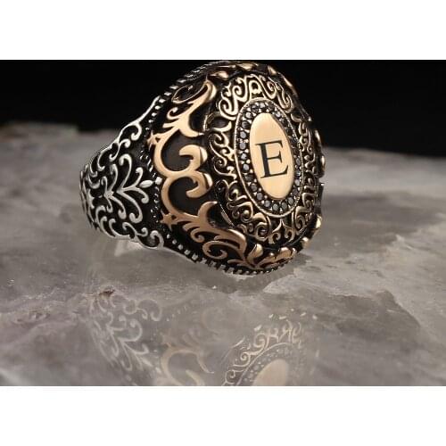 Natural Onyx Stone 925 Silver Engraved Traditional Ring Handmade Turkish Signet Rings Rock Jewelry Gift for Women Men