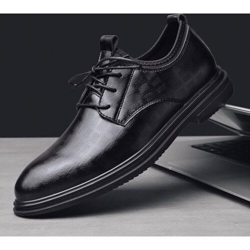 Genuine Leather Mens Dress Shoes Business Grid Texture Mens Casual Laether Shoes Soft Thick Mens Lace-up Men Driving Shoes