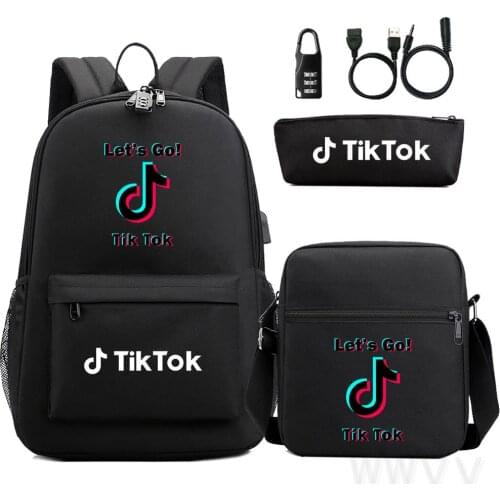 TIK TOK USB Backpack Print Students Schoolbag Travel Laptop Female Male School Bag Rucksack