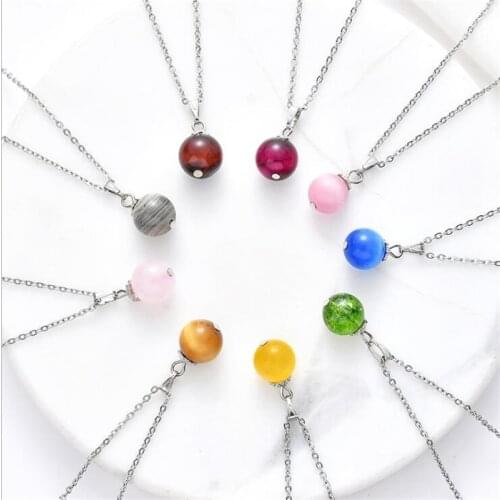 High-end Classic Quartzs Necklace Color 10mm Natural Malachite Lapis Crystal Opal Stone TigerEye Lucky Pendant Necklace 17.5"