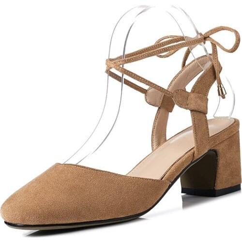 2019 spring and summer new product with thick heel tie 33-43 size code Baotou sandals female