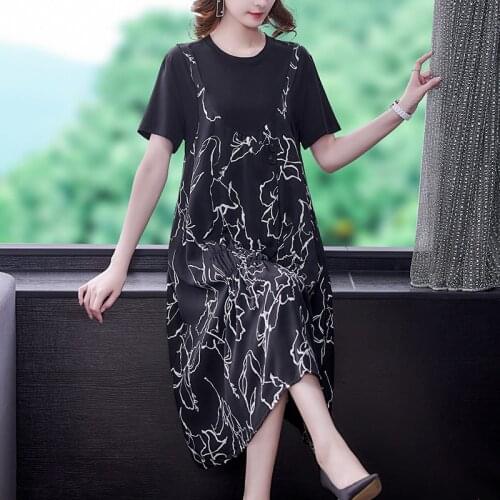 2021 Vinatge Loose 3XL Plus Size Casual Dresses Summer Black Print Chiffon Beach Midi Dress Elegant Women Bodycon Party Vestidos