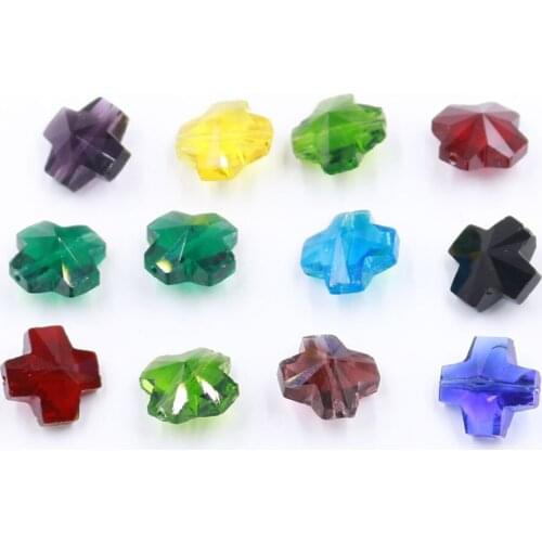 ZHUBI 20pcs 14mm Crystal Glass Cross Beads With Vertical Hole For Women Jewelry Making DIY Accessories Wholesale Bead & Necklace