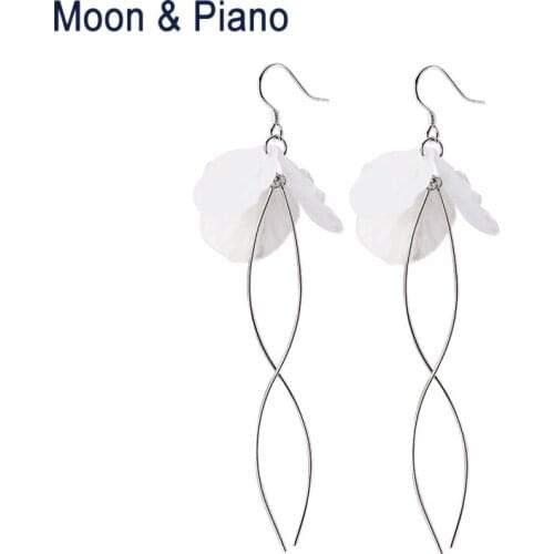 1 Pair Shell Drop Earrings Exquisite White Flower Shape Earring With Long Tassel High Quality Romantic Engagement Gift For Women