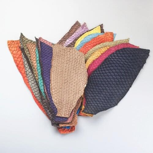 1pc Colorful Genuine Salmon fish skin leather piece multi color DIY bag belt shoes accessories 25x10cm