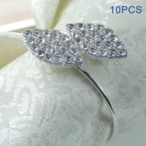 10 PCS/SET Decoration Belt Party Rhinestone Serviette Wedding Dinner Home Napkin Rings Hotel Buckles Banquet Leaves Shape Holder
