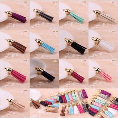 100 pcs/bag 37mm Suede Tassel For Keychain Cellphone Straps Jewelry Charms Leather Tassels With silver Caps C24