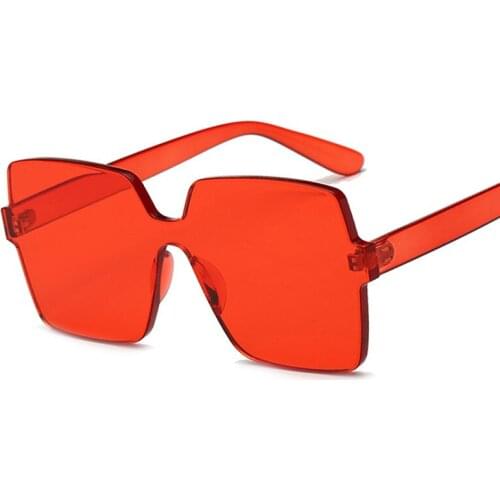 2018 New Fashion Women Flat Top Sunglasses Red Frame Rimless Brand Designer Sun Glasses Eyewear Candy Color UV400 Oculos De Sol