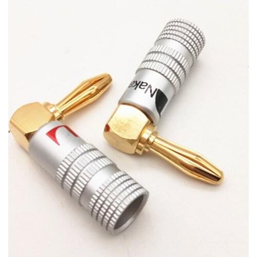 4Pcs/lot 4mm L Type Banana Plug 24K Gold Plated Nakamichi Right Angle Speaker Adapter Wire Cable Connector For HiFi Audio
