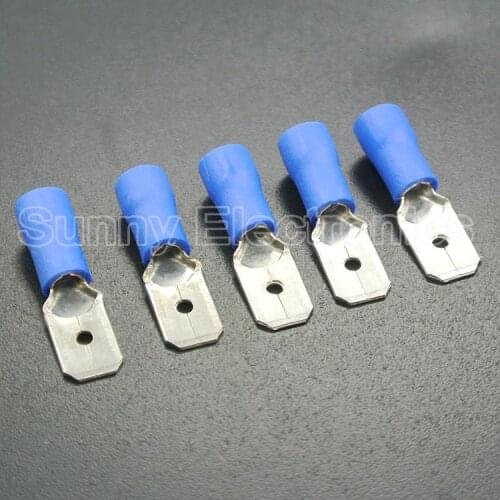 50PCS 6.3mm blue Insulated Spade Male Electrical Crimp Terminals