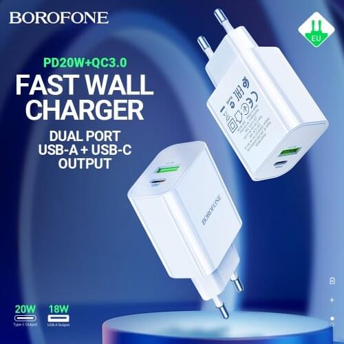 BOROFONE USB charger PD 20W Type-C QC3.0 USB-A 18W dual port EU plug fast charging quick charge adapter For iPhone Samsung Mi
