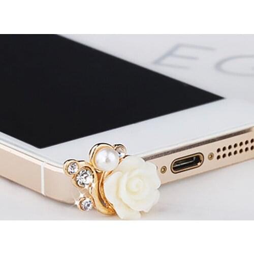 Flower Rhinestone Anti Dust Plug Mobile Phone Dustproof Plug For Smart Phone 3.5mm Earphone Universal Earphone Dust Plug