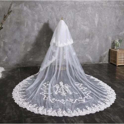 Queen Royal Long Lace Patterns Bridal Veil | Handmade Soft Tulle Wedding Veil | Custom Length Bridal Veil | Luxury Bridal Hair A