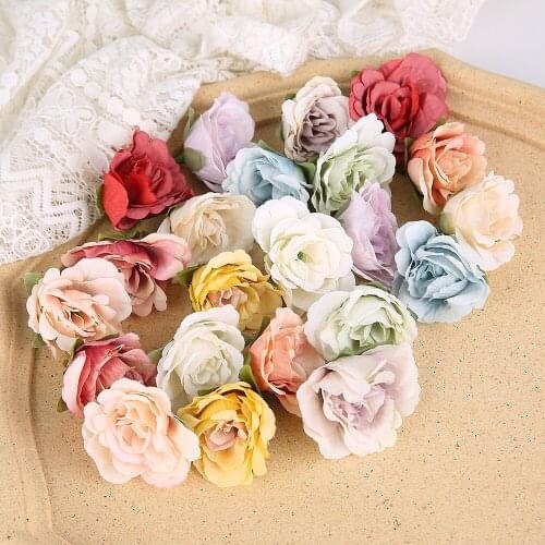 10Pcs Artificial Silk Roses Flowers Head For Wedding Bridal Floral Hair Home Decorations DIY Fake Flower Craft Decor Accessories