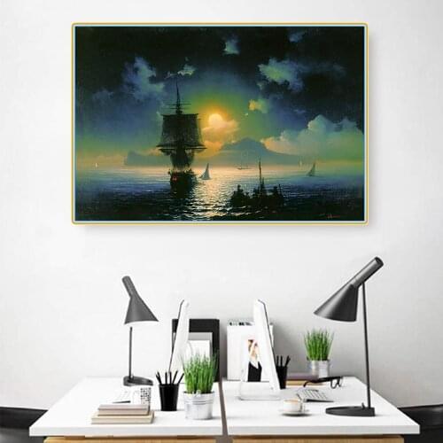 Citon Ivan Aivazovsky《Lunar night on-Capri》Canvas Art Oil Painting Artwork Picture Modern Wall Decor Home Living room Decoration