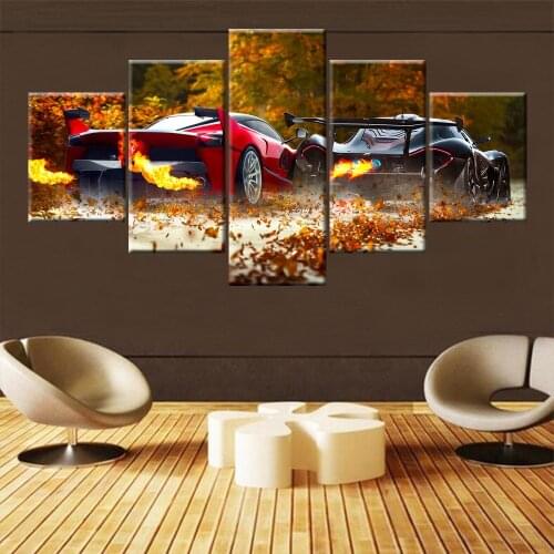 Canvas Painting HD Print Modular Artwork 5 Pieces Blue and red luxury sports car Ferrari Pictures Home Decorative Wall Poster