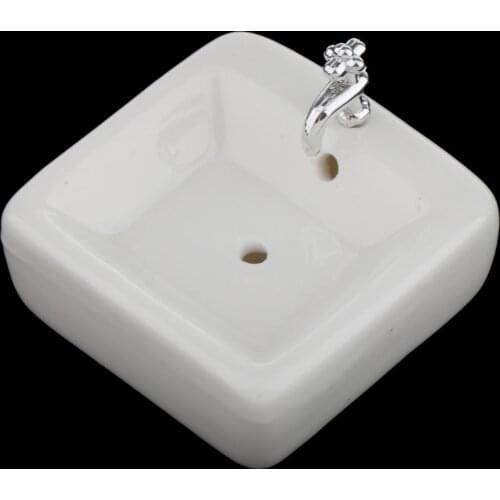 1/12 Scale Miniature Square Ceramic Wash Basin Simulation for Dollhouse Bathroom