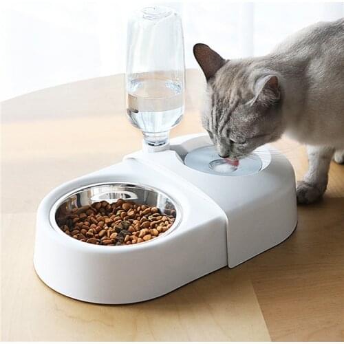 Dogs Cats Bowl Food Drinking Fountains with Automatic Water Outlet Anti-overturning Feeders Plastic Feeding Bowl Pet Accessories