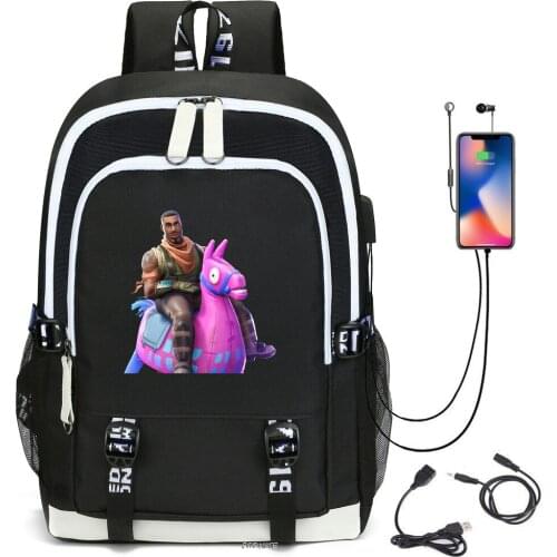 FORTNITE Fashion New Cartoon Printing Student bag USB Charging Listen to Music Schoolbag Travel Backpack Laptop Backpack mochila