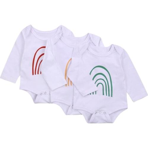 Multitrust 0-18M Newborn Baby Boy Girl Romper Fall Jumpsuit Cute Rainbow Printed Crotch Buttons Round Collar Long Sleeve Clothes