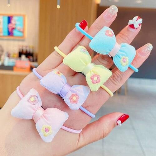 New Girls Polka Floral Bow Bow Elastic Hair Rubber Bands Accessories for Kids Tie Hair Ring Rope Line Holder Headdress Clips