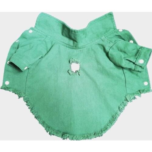 Pets Prodcuts Dogs Clothes Fashion Apparel Green Color Jean Cloth Dogs And Cats Shirts