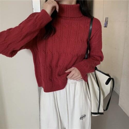Autumn Winter Knitted Sweater Jumper Tops Turtleneck Pullovers Casual Sweaters Ladies Shirt Long Sleeve Stretch Sweater Girls