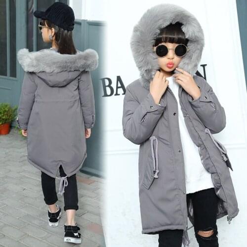 4 5 6 7 8 Years Winter Autumn Fashion Kids Jacket for Girls Warm Fur Hooded Thick Coat Girls Child Long Outerwear Girl Clothes