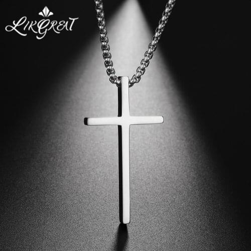 LIKGREAT Punk Cross Pendant Necklace for Men Women Black Box Chain Stainless Steel Charm Necklaces Choker Religious Jewelry Gift