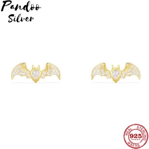 Pandoo Fashion Charm Sterling Silver Original 1:1 Copy,Yellow Silver Flying Bat Stud Earrings Luxury Jewelry Gift For Female