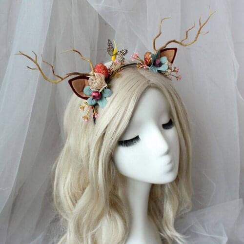 Elk Antler Headband Forest Branch Deer Ear Christmas Party Headwear Hair Accessories Easter Stage Show Photo Prop For Kids Adult