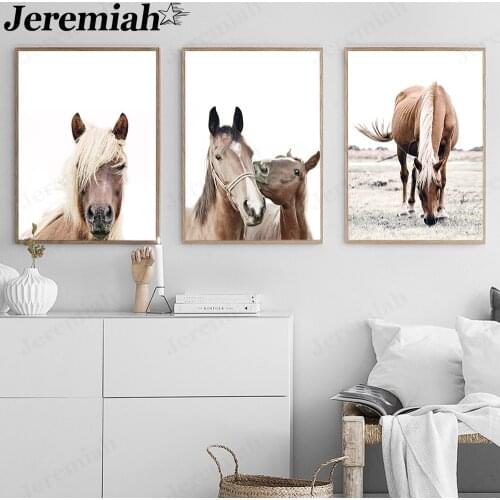Nordic Realistic Animal Canvas Poster Cute Horse Painting Wild Nature Picture Print Wall Art Modern Home Living Room Decoration