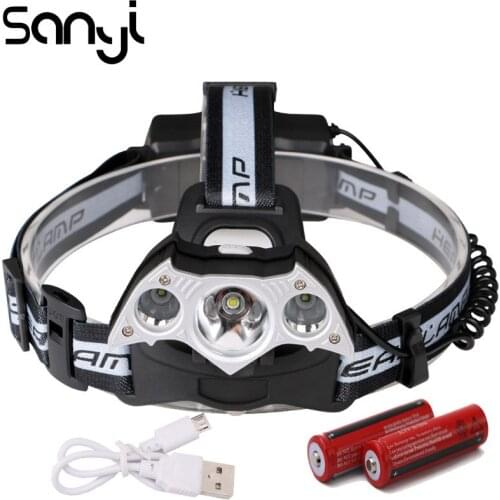 SANYI 1*T6+2*XPE Head Lamp 4 Modes 18650 Battery Super Bright LED Flashlight Forehead Headlamp Camping Light Headlight