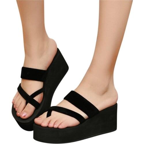 2021 Outdoor Slippers New Women Summer Non-slip Platform Beach Shoes Wedges High Heel Flip Flop Female Casual Sandals Fashion