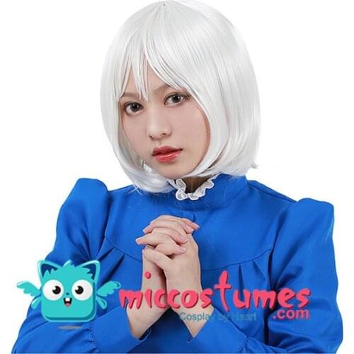 Synthetic Wig Howls Moving Castle Sophie Cosplay Short Silver Wig
