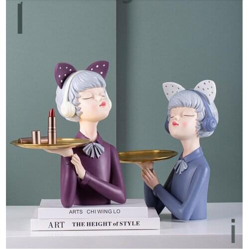 Nordic Modern Girls Statues Candy Tray Key Storage Box Resin Ornaments Home Livingroom Table Figurines Crafts Desktop Decoration