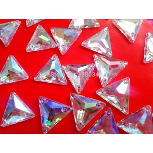 Triangle shape 16mm Arcyl crystal Clear AB colour rhinestones sew on gemstones hand sewing for dress 100pcs/lot