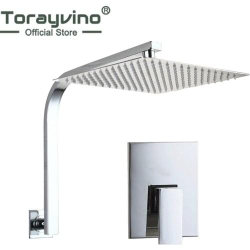 Torayvino 5 Size Bath Brass Rainfall Shower Head RainFashion Ultra-thin Panel Wall Mounted Shower Faucet Shower Chrome Mixer Tap