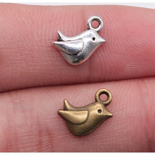 WYSIWYG 20pcs 11x8mm Tiny Bird Charm Cute Bird Charms For Jewelry Making Antique Silver Color Bird Charms
