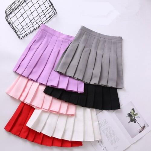 Sweet Women Pleated Skirts Summer High Waist Ladies Girls Mini Short Skirt Preppy Style Chic Women Mini Skirts Solid Color Skirt