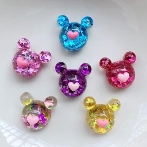 10PCS 18MM Flat back crystal glass cute shiny animal head scrapbook DIY hair clip crafted with decorative handicrafts