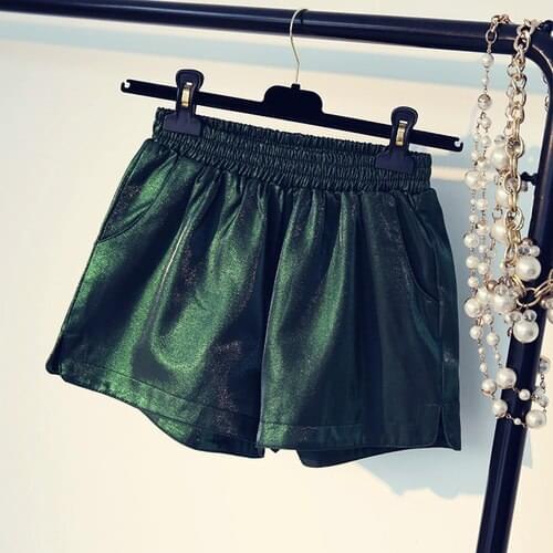 High Waist Shorts Women 2019 Summer Korean Casual Fashion Side Split Wide Leg Short Pants Green Satin short feminino B189